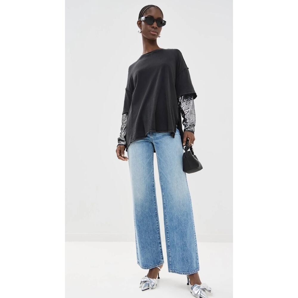 Free People Nellie Twofer sequin sleeve oversized tee shirt size Medium